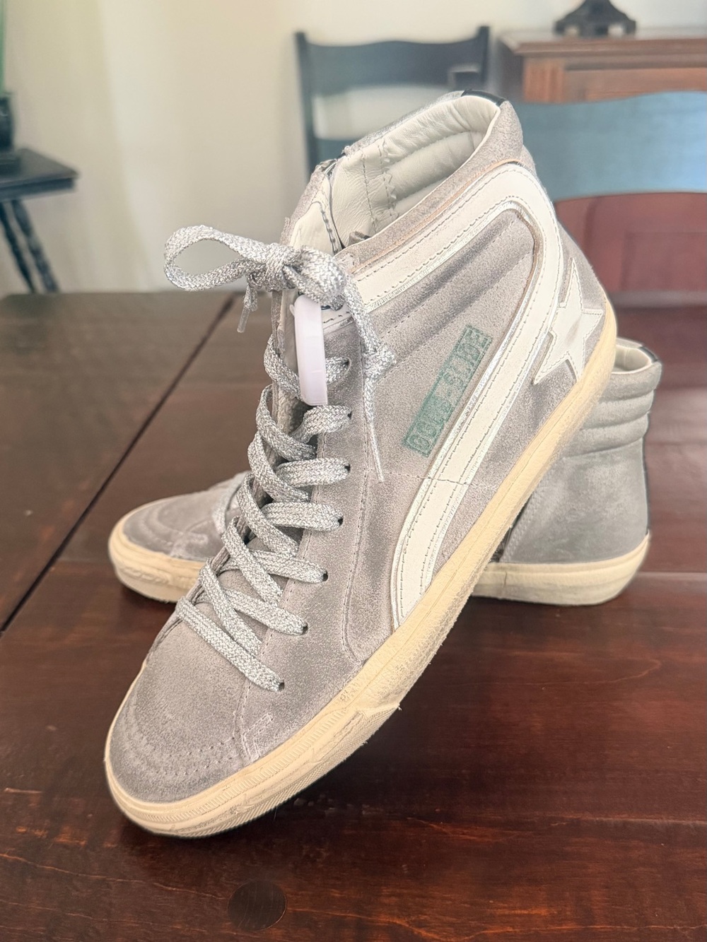 Golden Goose Grey Suede High-Top Sneakers with White Star